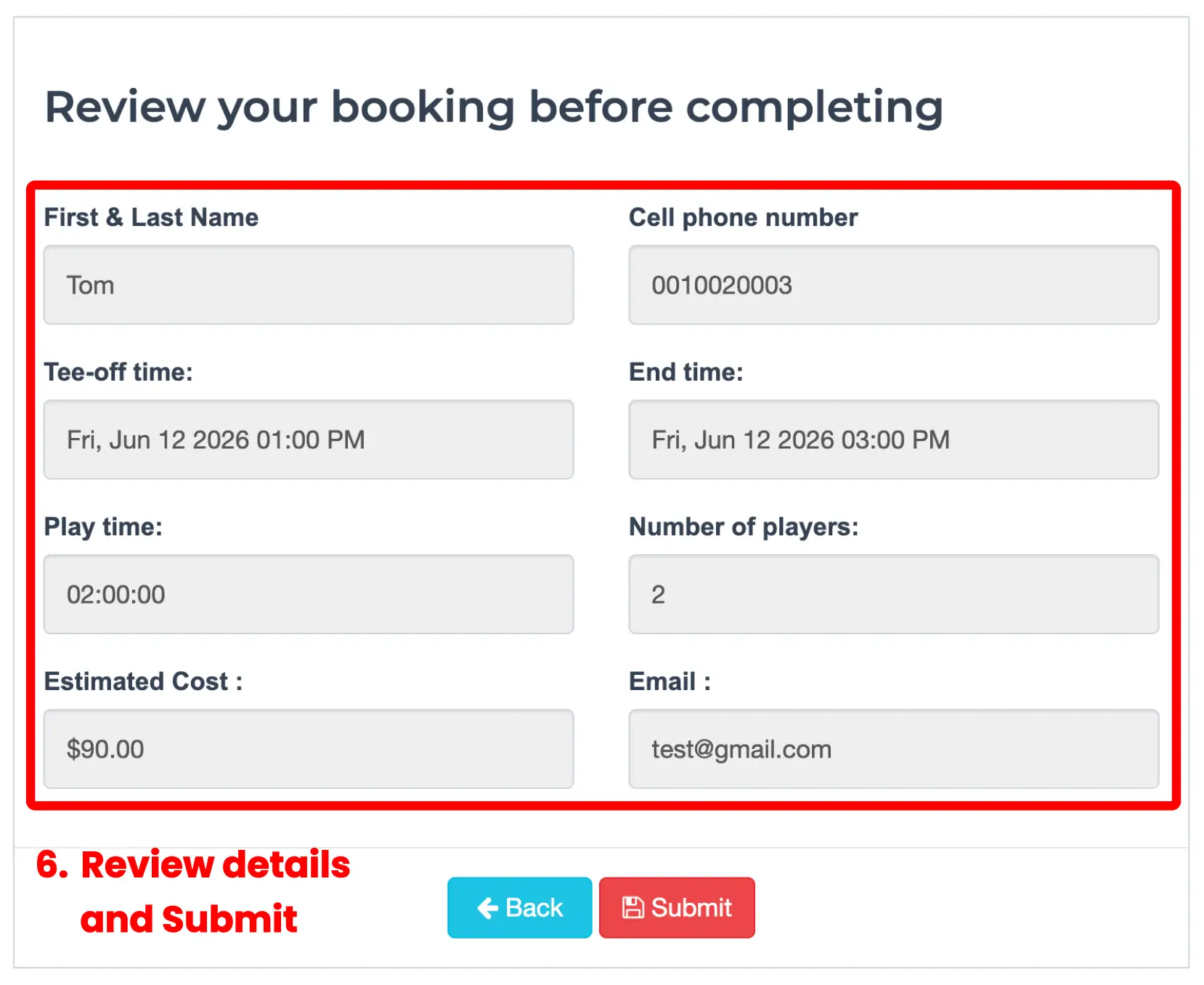 Review and submit booking